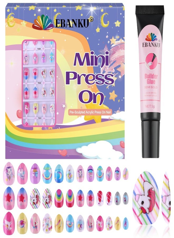EBANKU 3 Pack Unicorn Press on Nail Kid, Cute False Nails for Kids Colorful Press on Nail Short Artificial Fake Nail Kits for Women Girls - Image 1